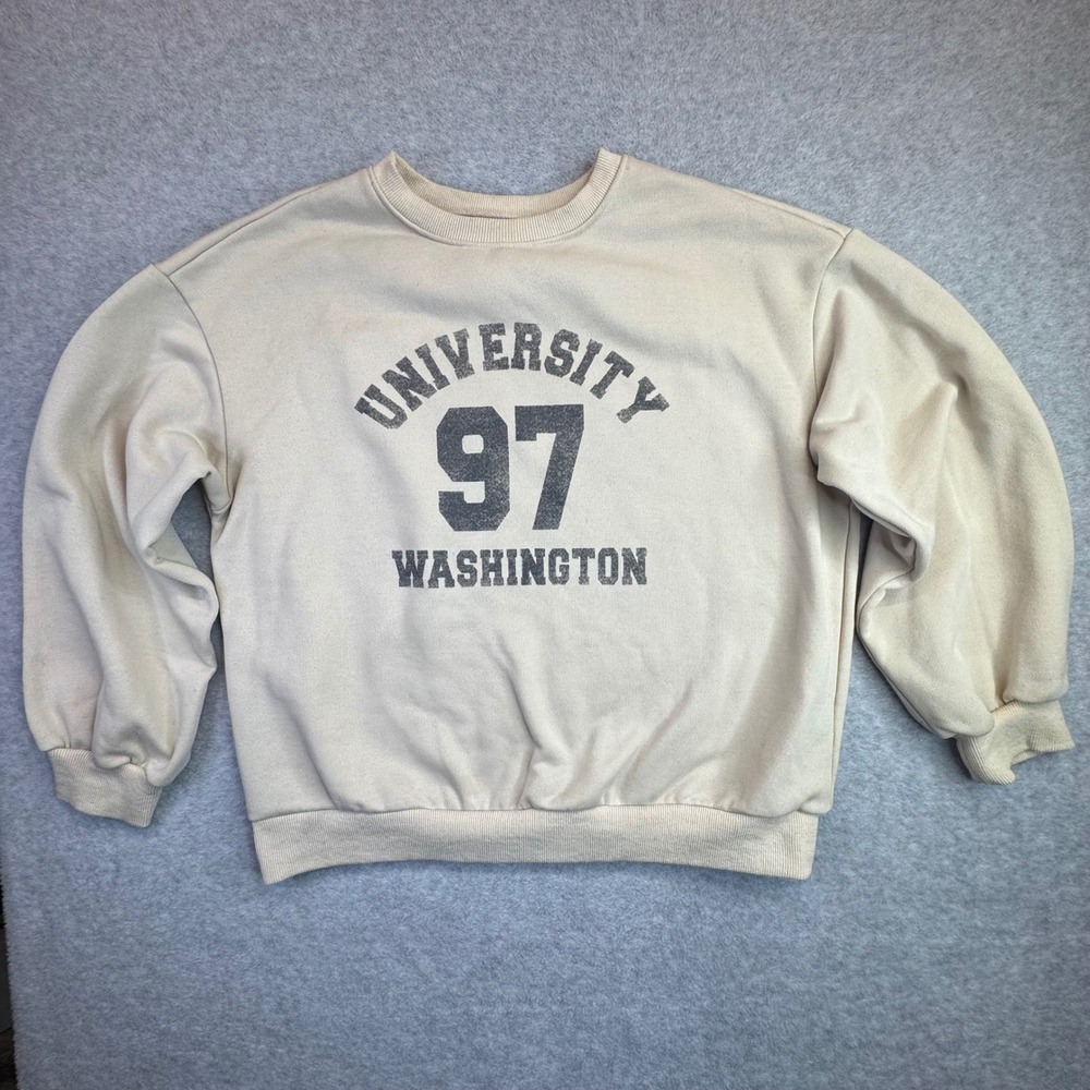 Dazy  Washington Univesity Womens M Pullover Sweatshirt Tan Beige Fleece‎
